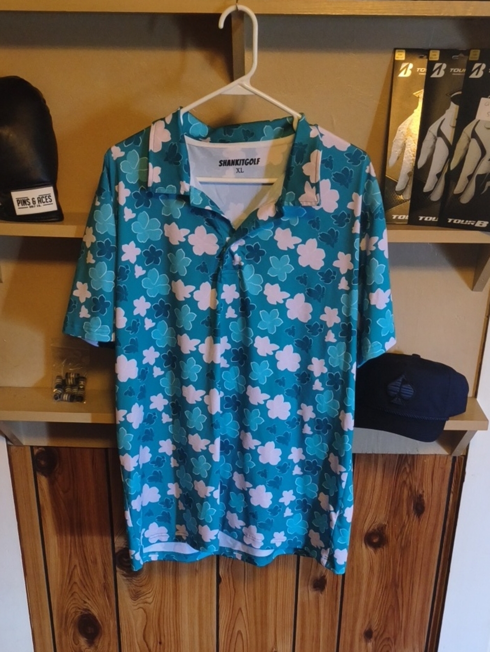 ShankIt Golf Men's Teal Floral Golf Polo Shirt